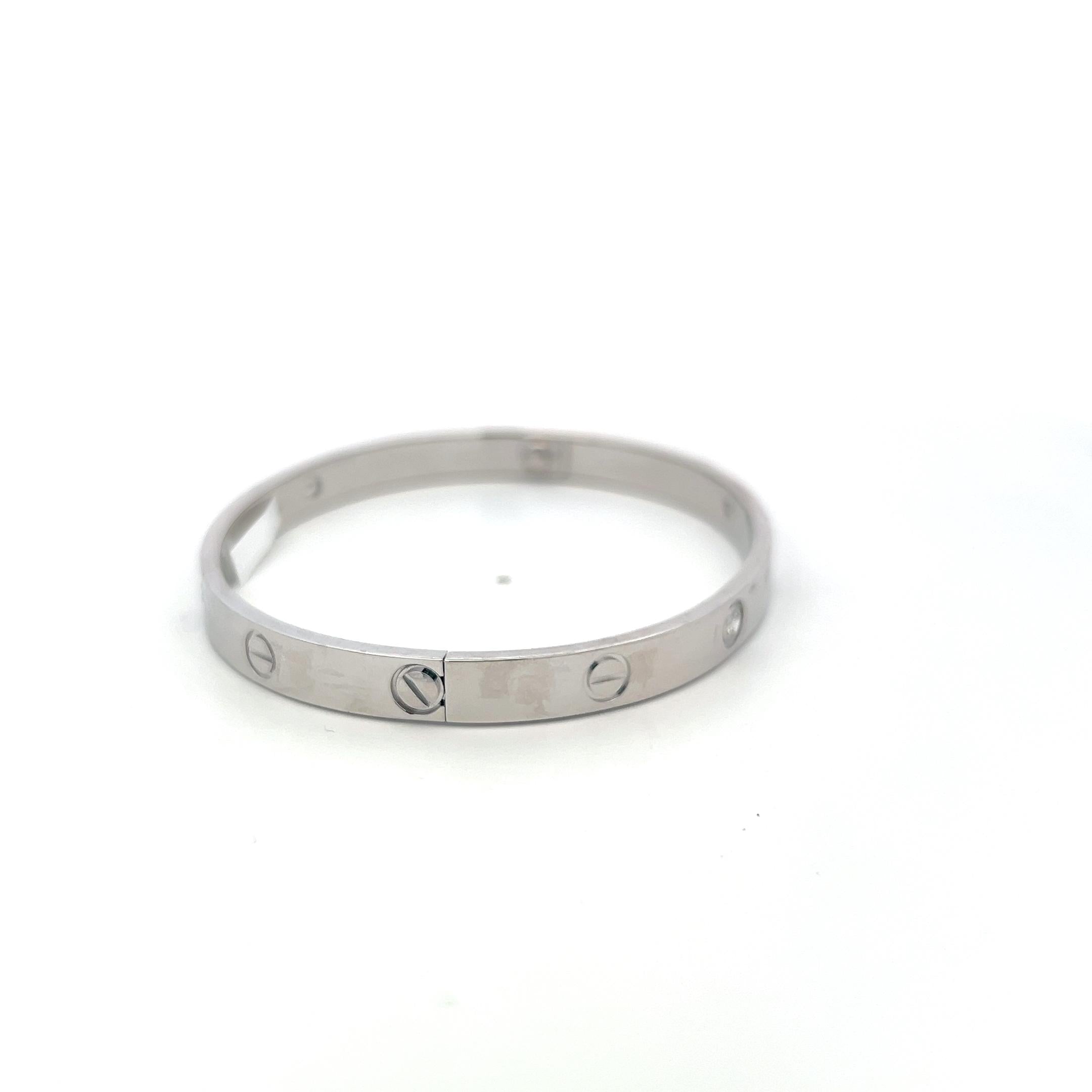 Cartier 18K White Gold Love Bracelet with 0.42 Carat Round F VS Diamonds
