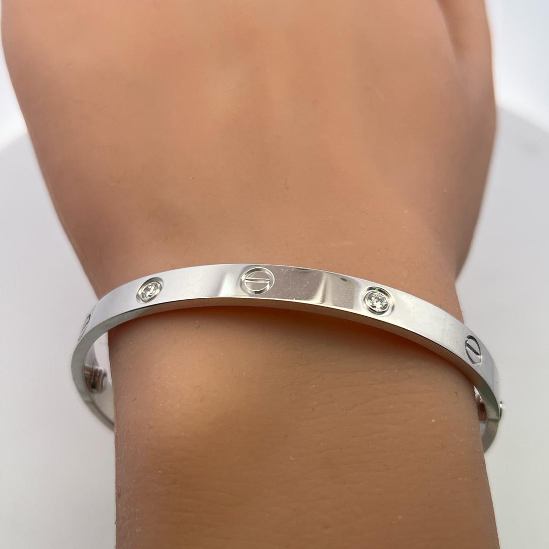 Cartier 18K White Gold Love Bracelet with 0.42 Carat Round F VS Diamonds