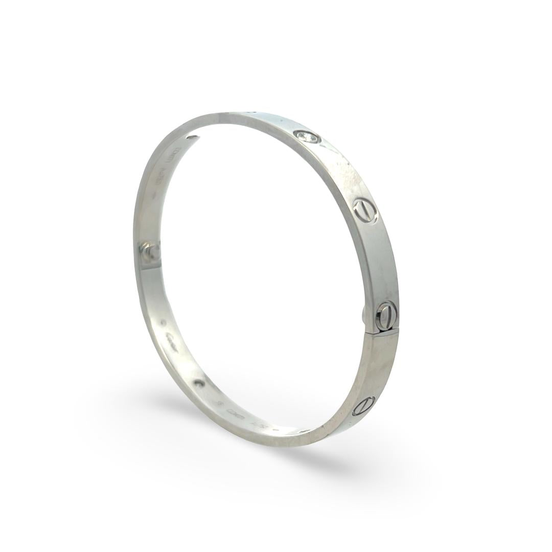 Cartier 18K White Gold Love Bracelet with 0.42 Carat Round F VS Diamonds