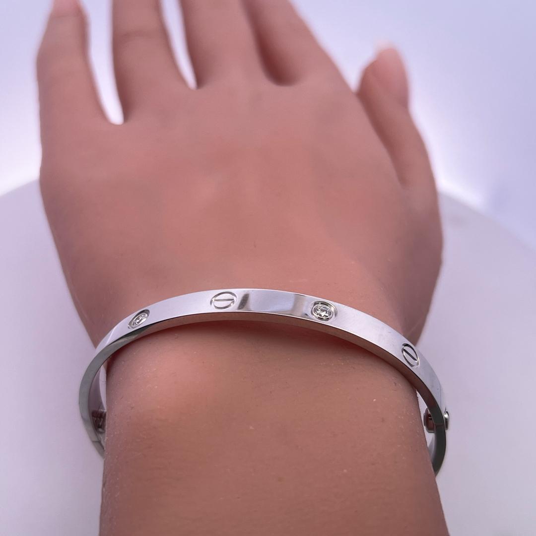 Cartier 18K White Gold Love Bracelet with 0.42 Carat Round F VS Diamonds