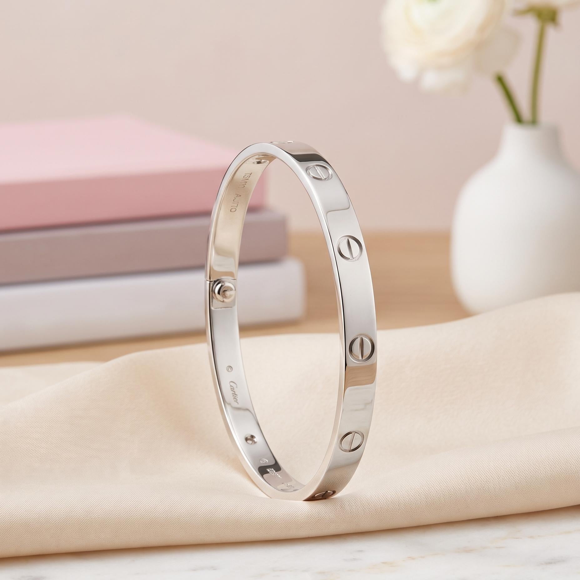 Cartier 18K White Gold Love Bracelet with 0.42 Carat Round F VS Diamonds