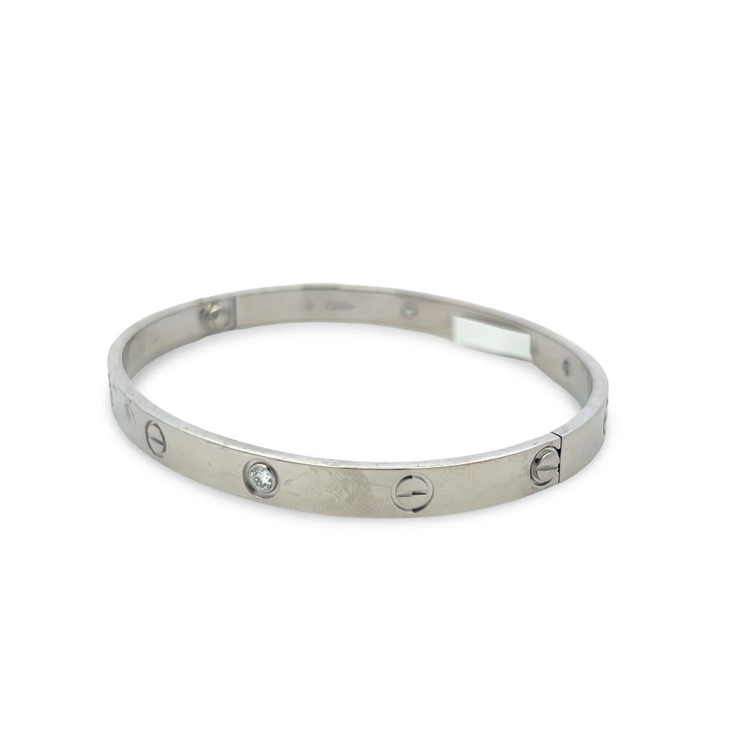 Cartier 18K White Gold Love Bracelet with 0.42 Carat Round F VS Diamonds