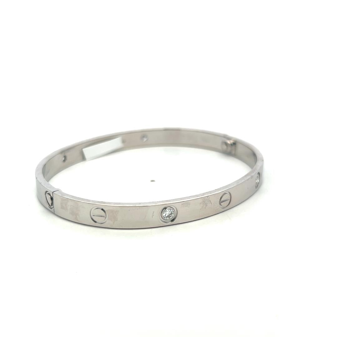 Cartier 18K White Gold Love Bracelet with 0.42 Carat Round F VS Diamonds