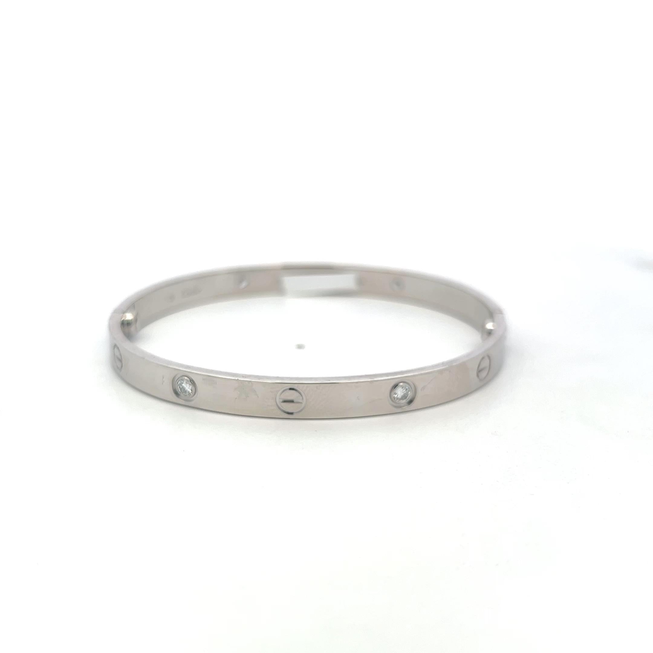 Cartier 18K White Gold Love Bracelet with 0.42 Carat Round F VS Diamonds