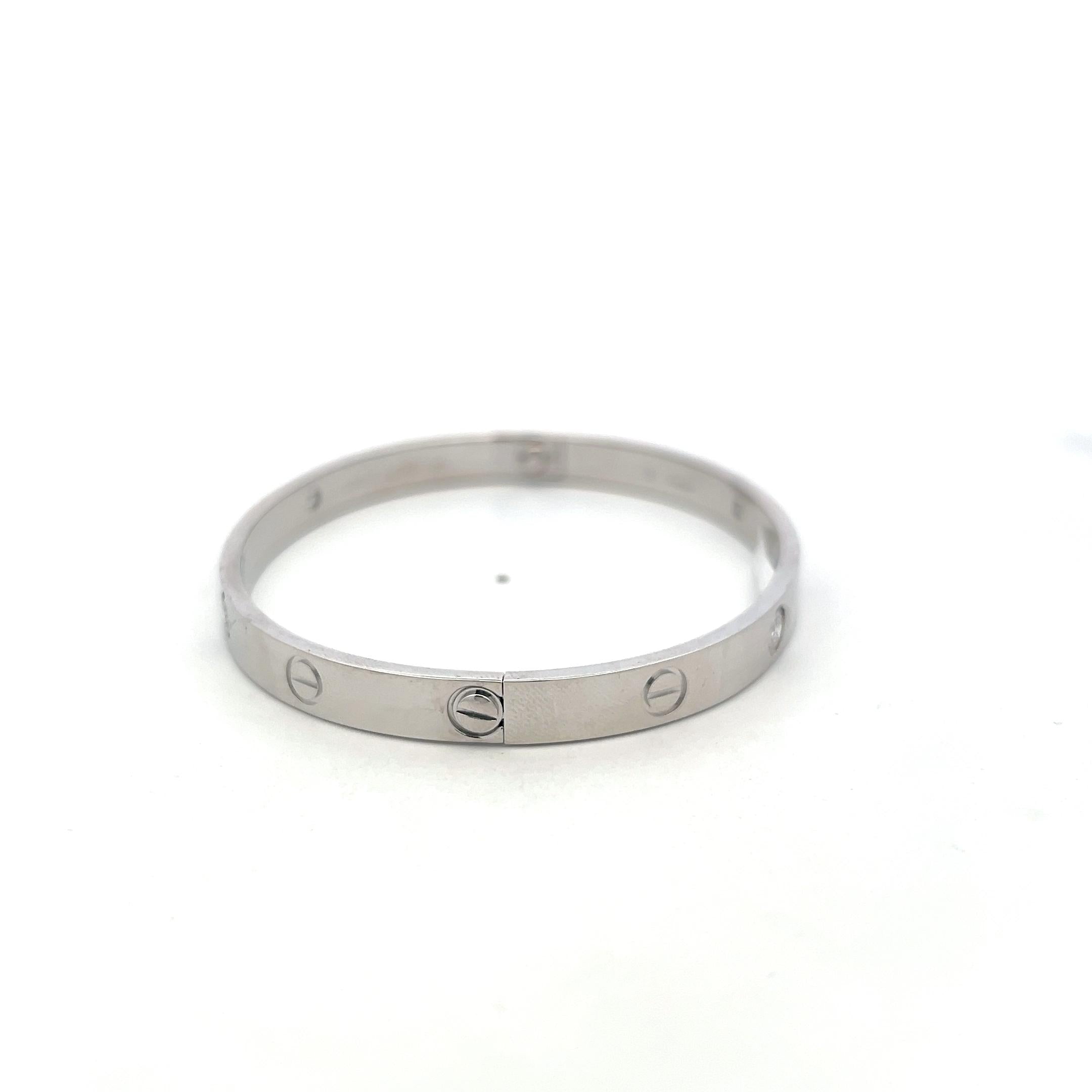 Cartier 18K White Gold Love Bracelet with 0.42 Carat Round F VS Diamonds