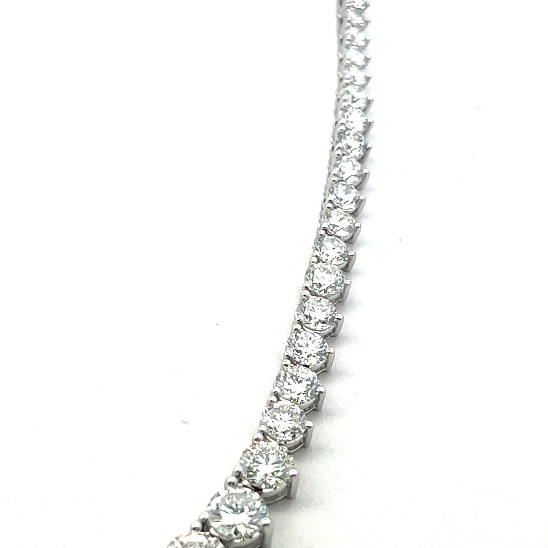 Vintage 18K White Gold Riviera Necklace with 33.58 Carat Round Diamonds 17 In