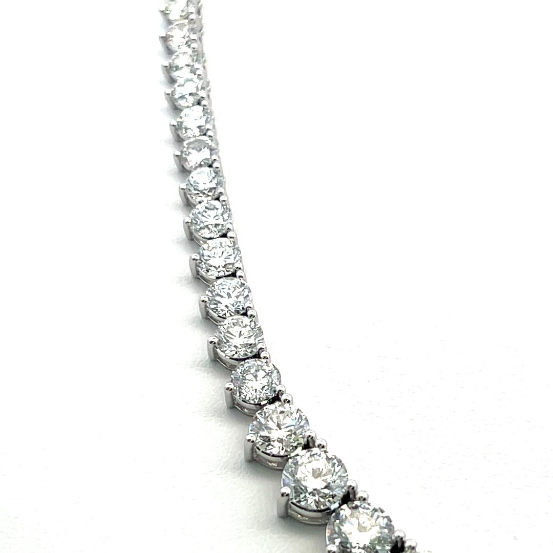 Vintage 18K White Gold Riviera Necklace with 33.58 Carat Round Diamonds 17 In