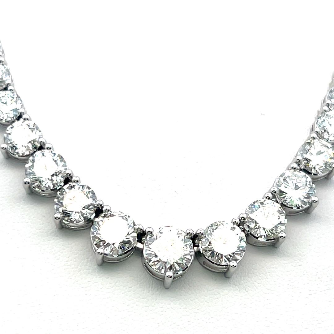 Vintage 18K White Gold Riviera Necklace with 33.58 Carat Round Diamonds 17 In