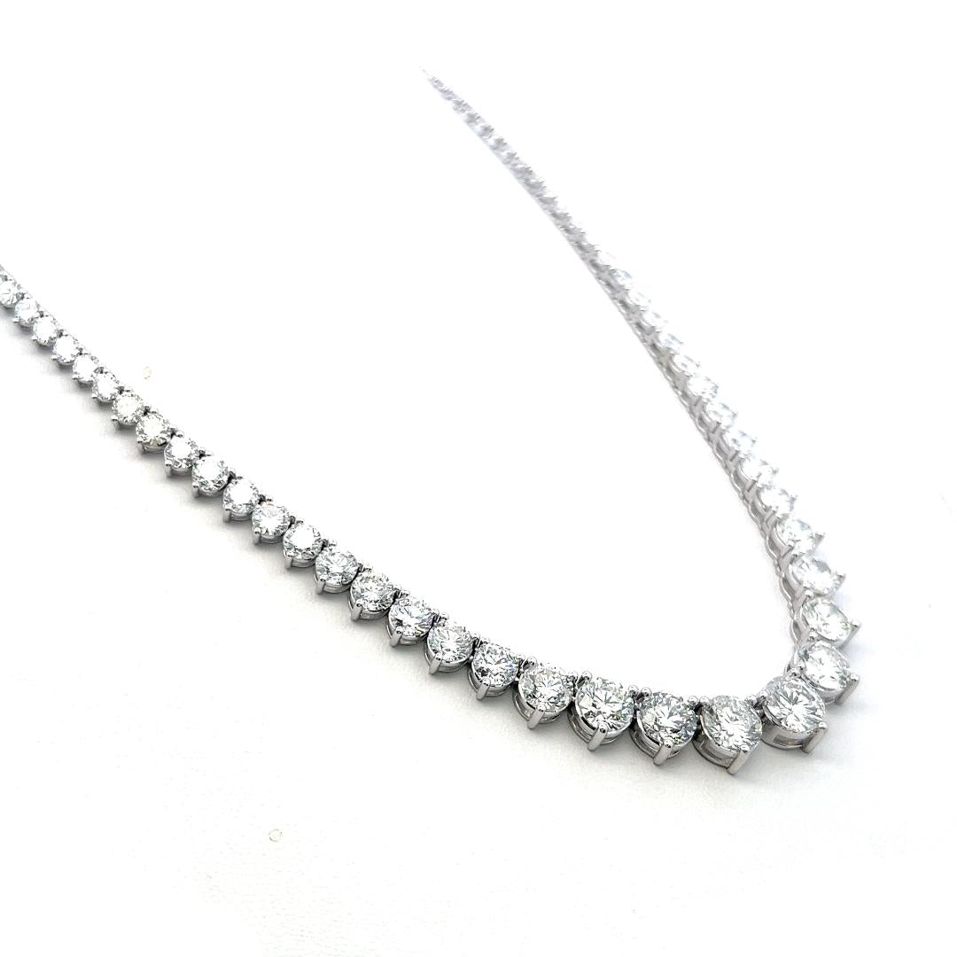 Vintage 18K White Gold Riviera Necklace with 33.58 Carat Round Diamonds 17 In