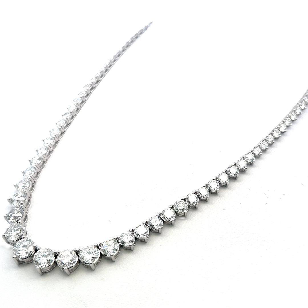 Vintage 18K White Gold Riviera Necklace with 33.58 Carat Round Diamonds 17 In