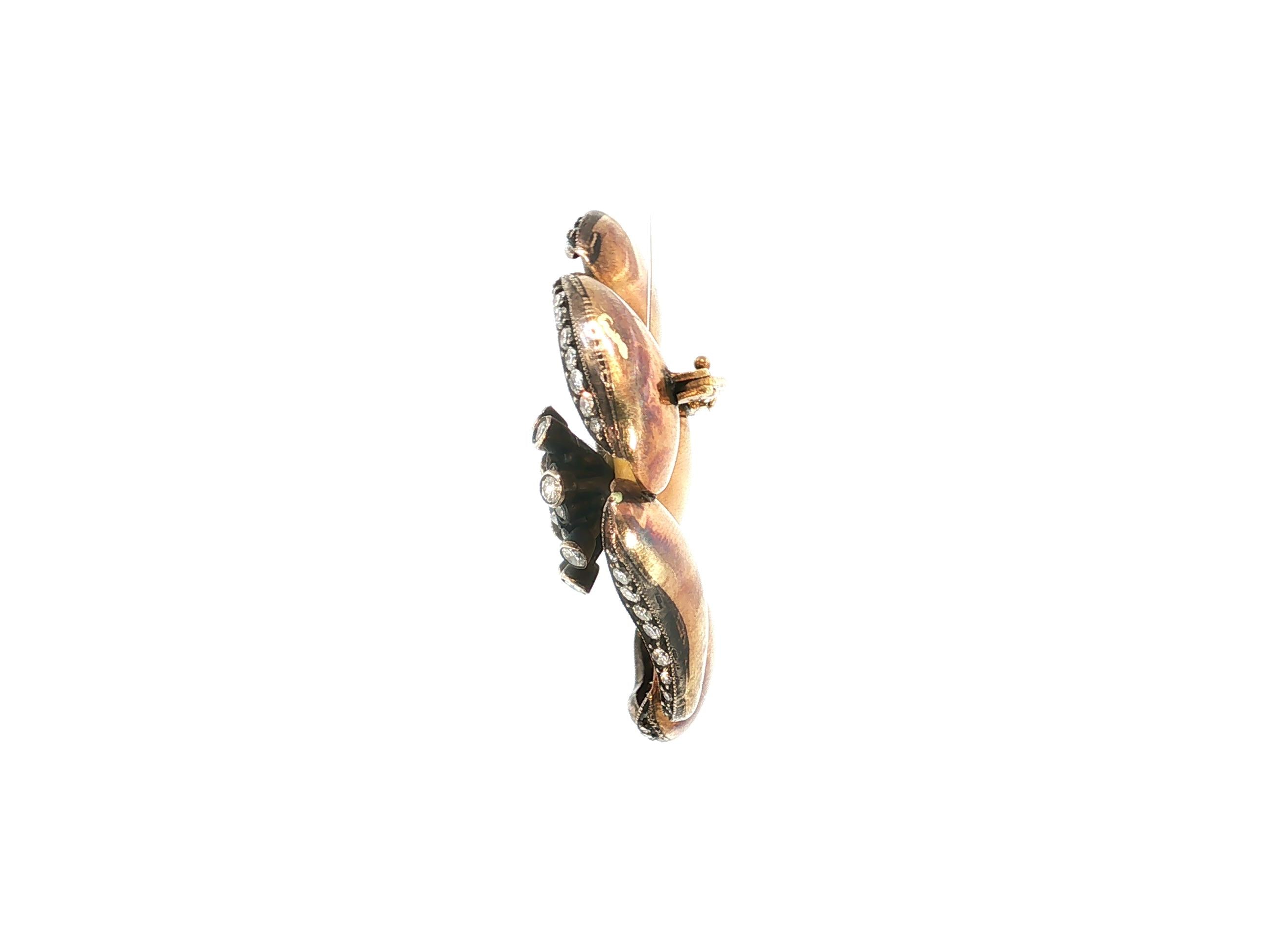 Vintage 18K Two Tone Gold Pin Brooch with 1.6 Carat Old European H SI Diamonds