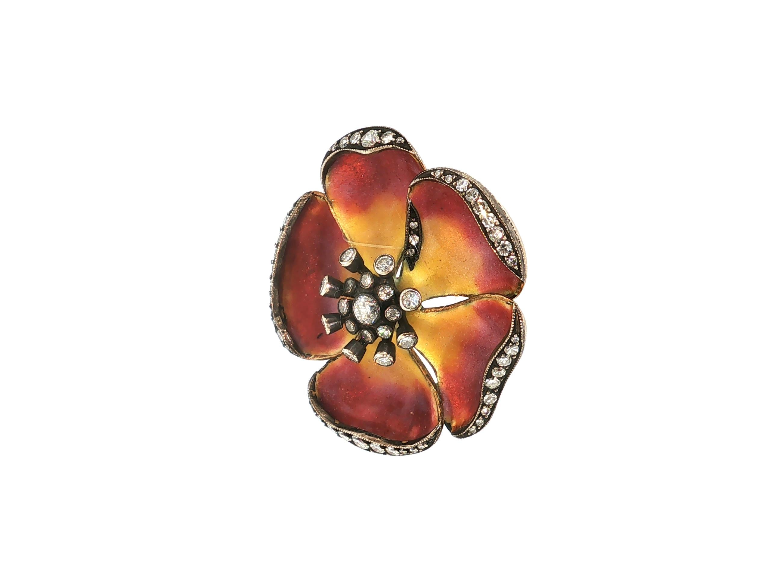 Vintage 18K Two Tone Gold Pin Brooch with 1.6 Carat Old European H SI Diamonds
