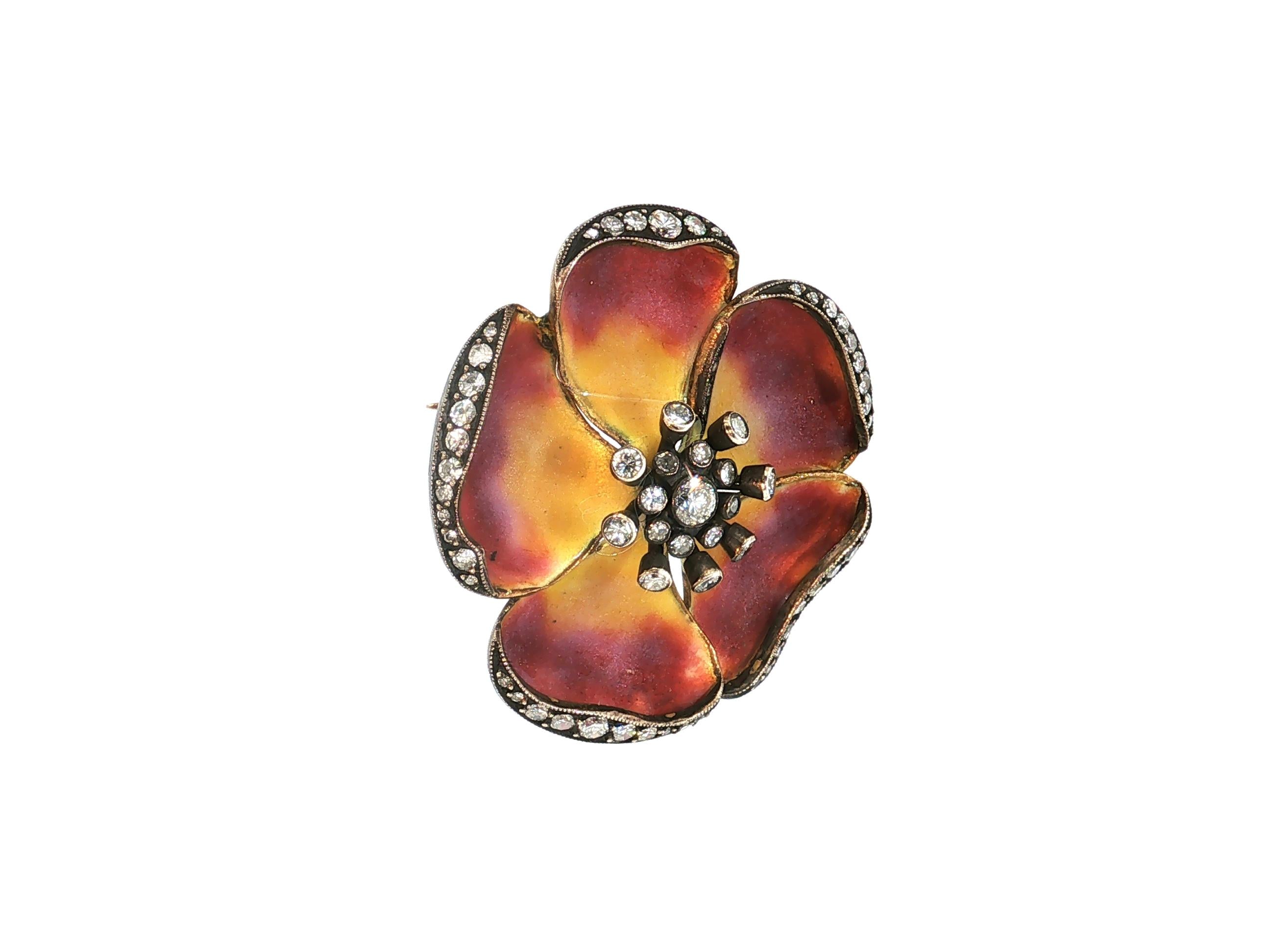 Vintage 18K Two Tone Gold Pin Brooch with 1.6 Carat Old European H SI Diamonds