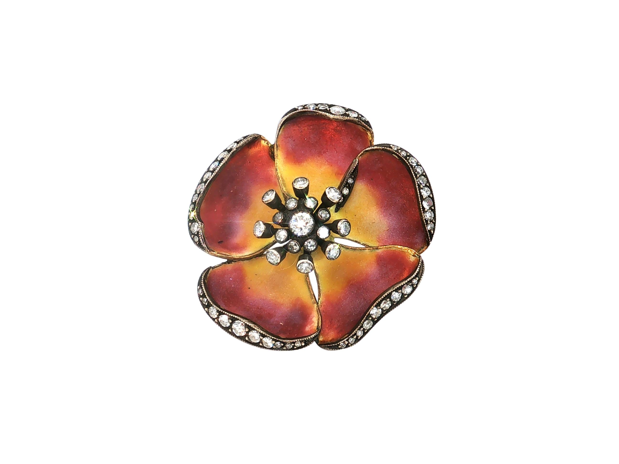 Vintage 18K Two Tone Gold Pin Brooch with 1.6 Carat Old European H SI Diamonds