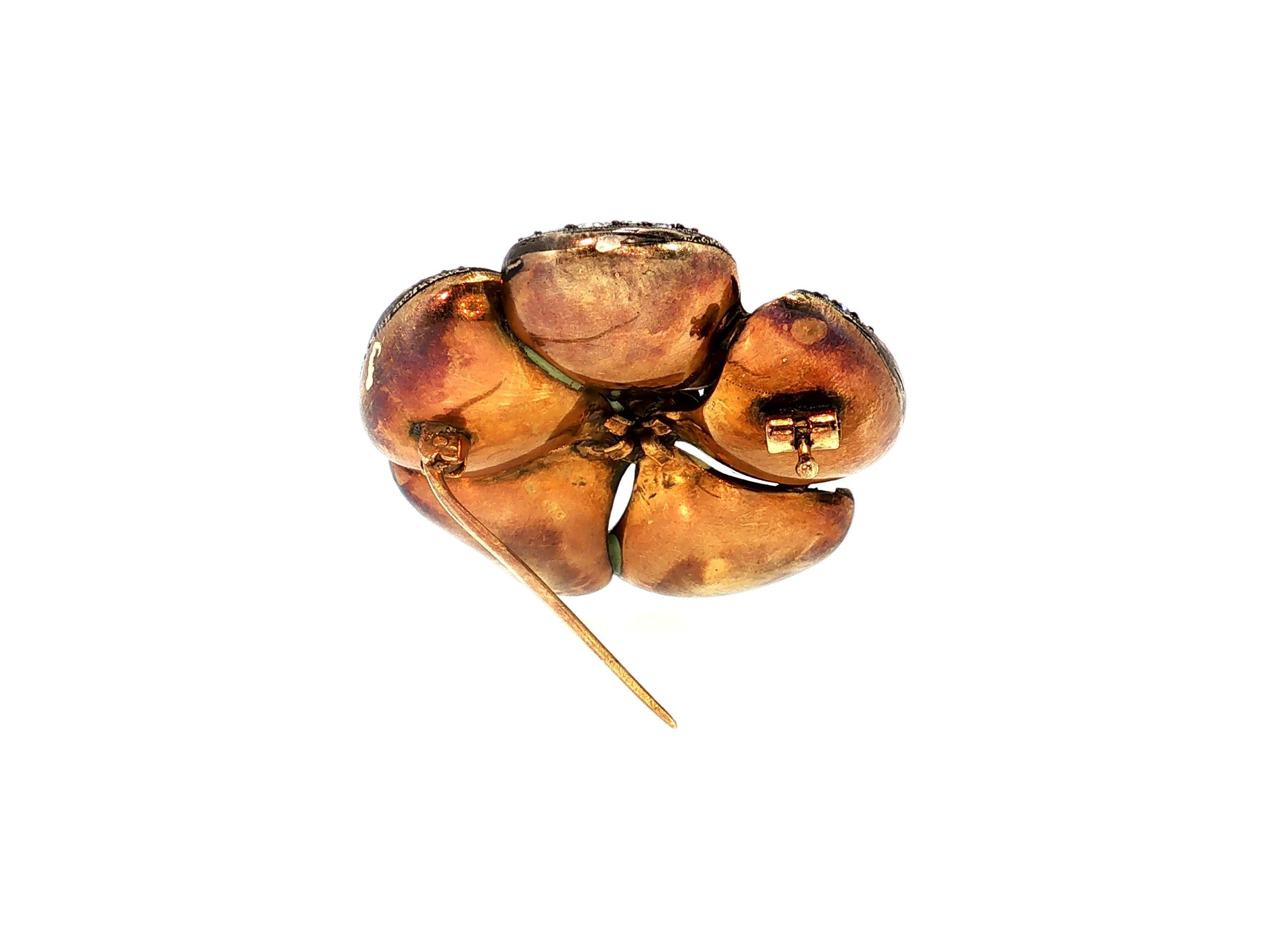 Vintage 18K Two Tone Gold Pin Brooch with 1.6 Carat Old European H SI Diamonds