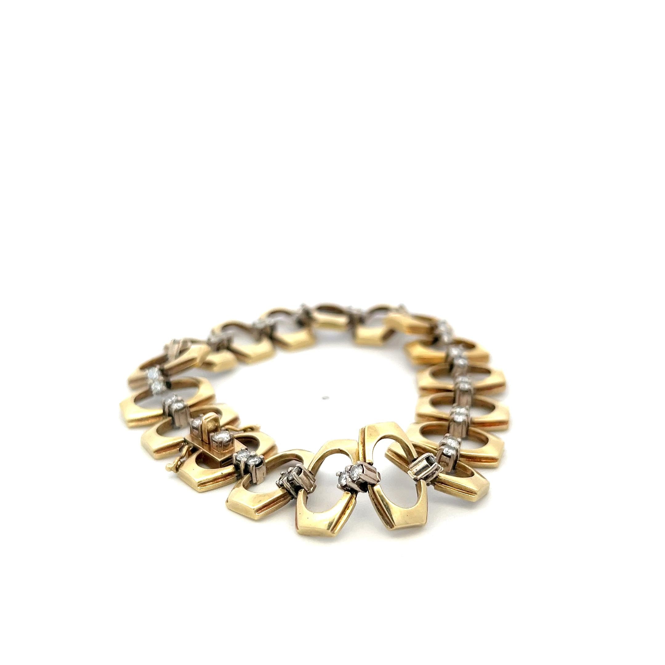 Vintage 14K Yellow Gold Link Bracelet with 1.85 Carat Round G SI Diamonds