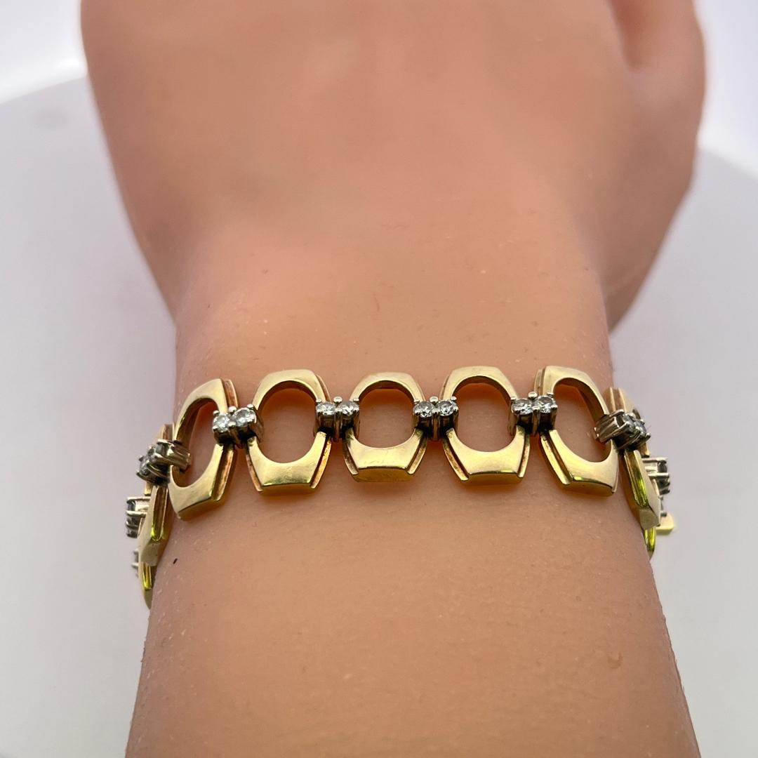 Vintage 14K Yellow Gold Link Bracelet with 1.85 Carat Round G SI Diamonds