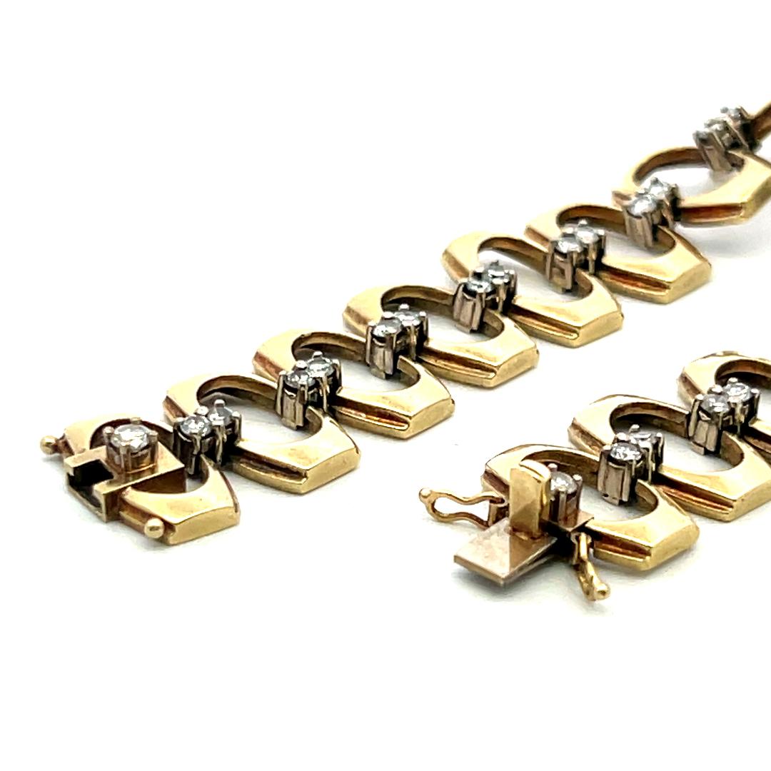 Vintage 14K Yellow Gold Link Bracelet with 1.85 Carat Round G SI Diamonds