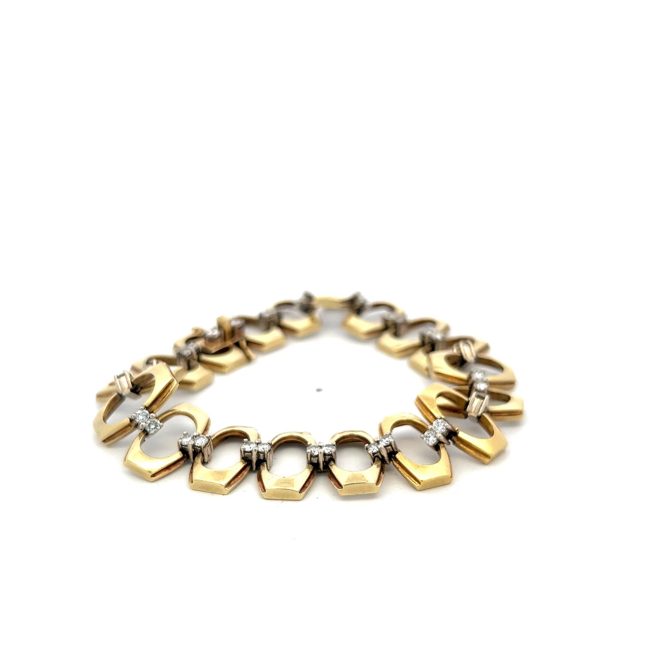 Vintage 14K Yellow Gold Link Bracelet with 1.85 Carat Round G SI Diamonds