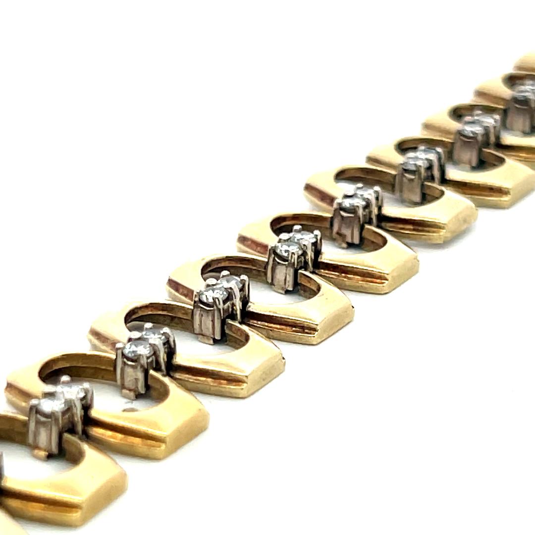 Vintage 14K Yellow Gold Link Bracelet with 1.85 Carat Round G SI Diamonds