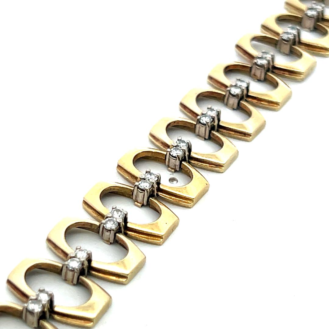 Vintage 14K Yellow Gold Link Bracelet with 1.85 Carat Round G SI Diamonds