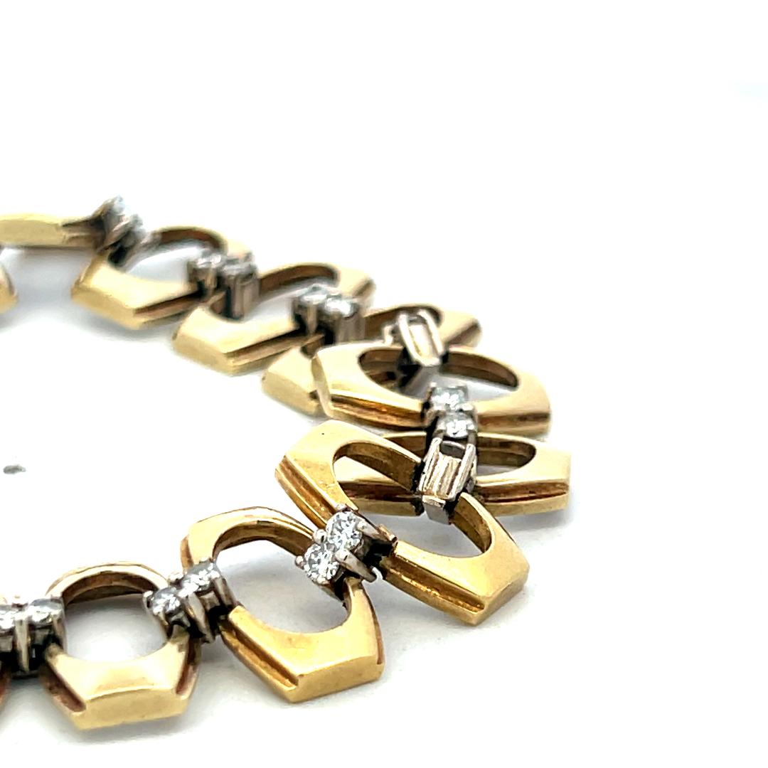 Vintage 14K Yellow Gold Link Bracelet with 1.85 Carat Round G SI Diamonds