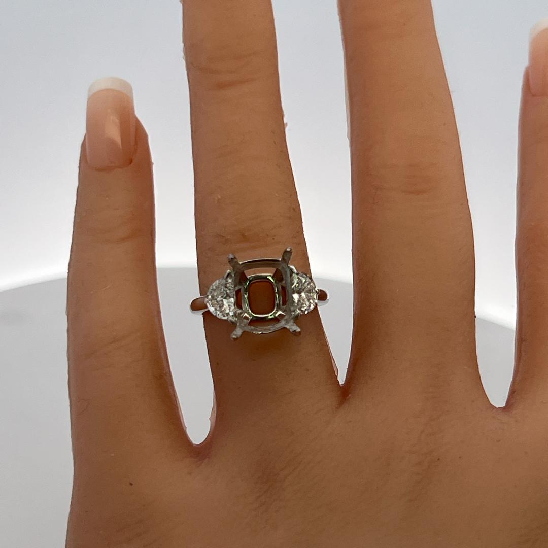 Platinum Semi Mount Ring 0.99ct Half Moon Diamonds Fits 10.8x8.3mm E SI1/VS1 GIA