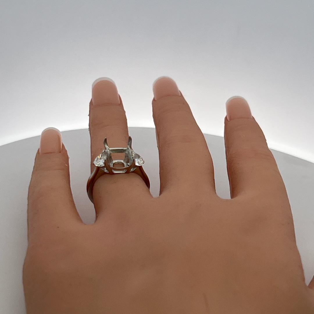 Platinum Semi Mount Ring 0.99ct Half Moon Diamonds Fits 10.8x8.3mm E SI1/VS1 GIA
