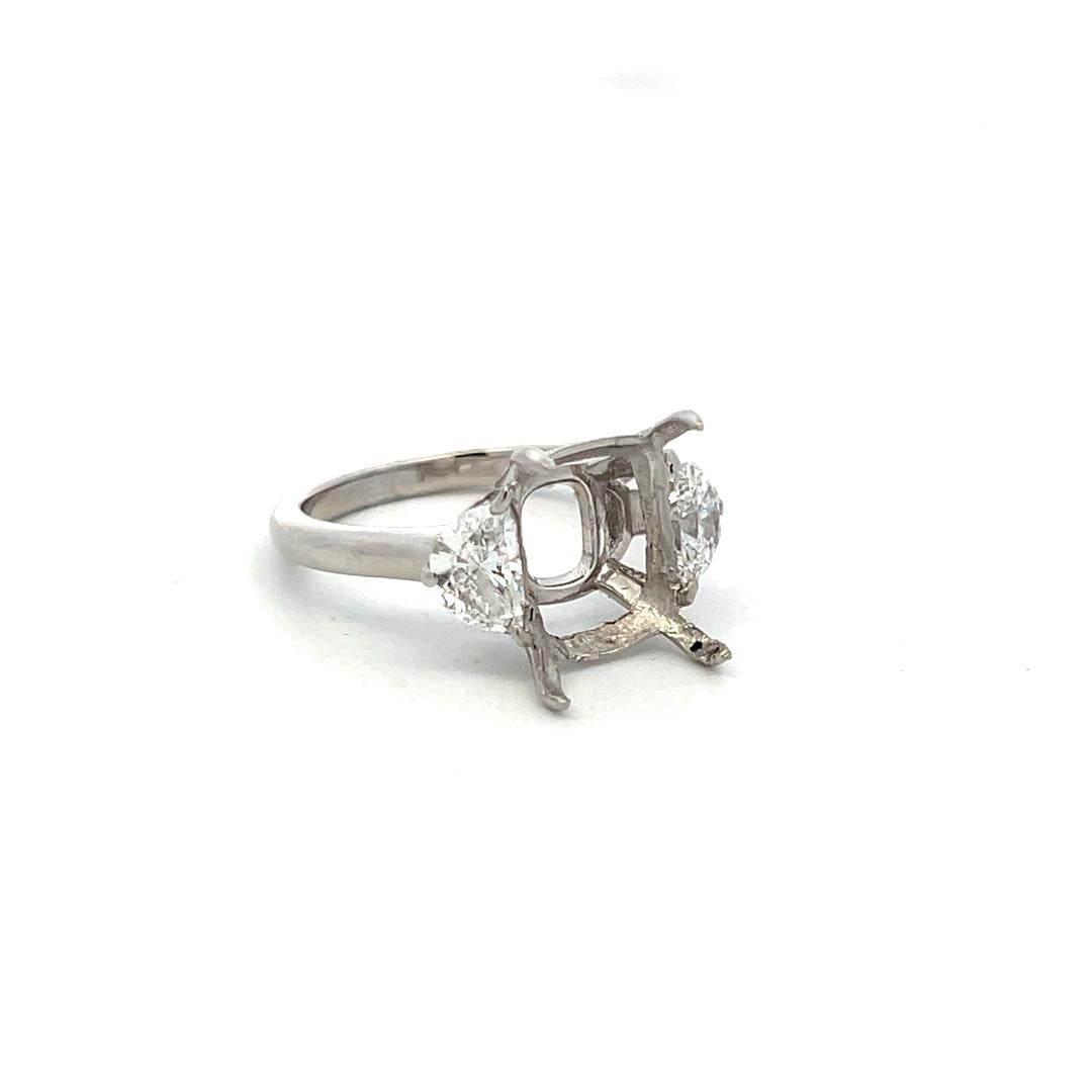 Platinum Semi Mount Ring 0.99ct Half Moon Diamonds Fits 10.8x8.3mm E SI1/VS1 GIA