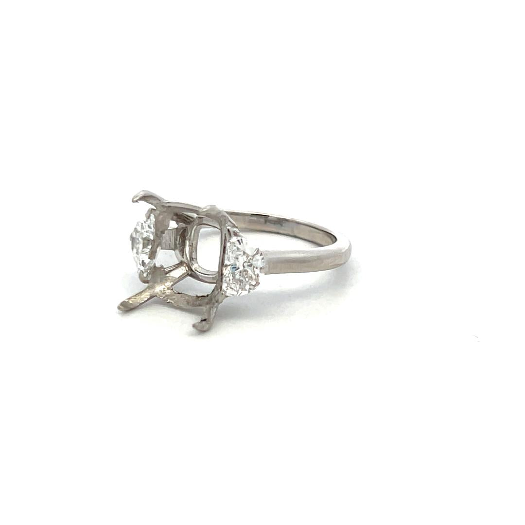 Platinum Semi Mount Ring 0.99ct Half Moon Diamonds Fits 10.8x8.3mm E SI1/VS1 GIA