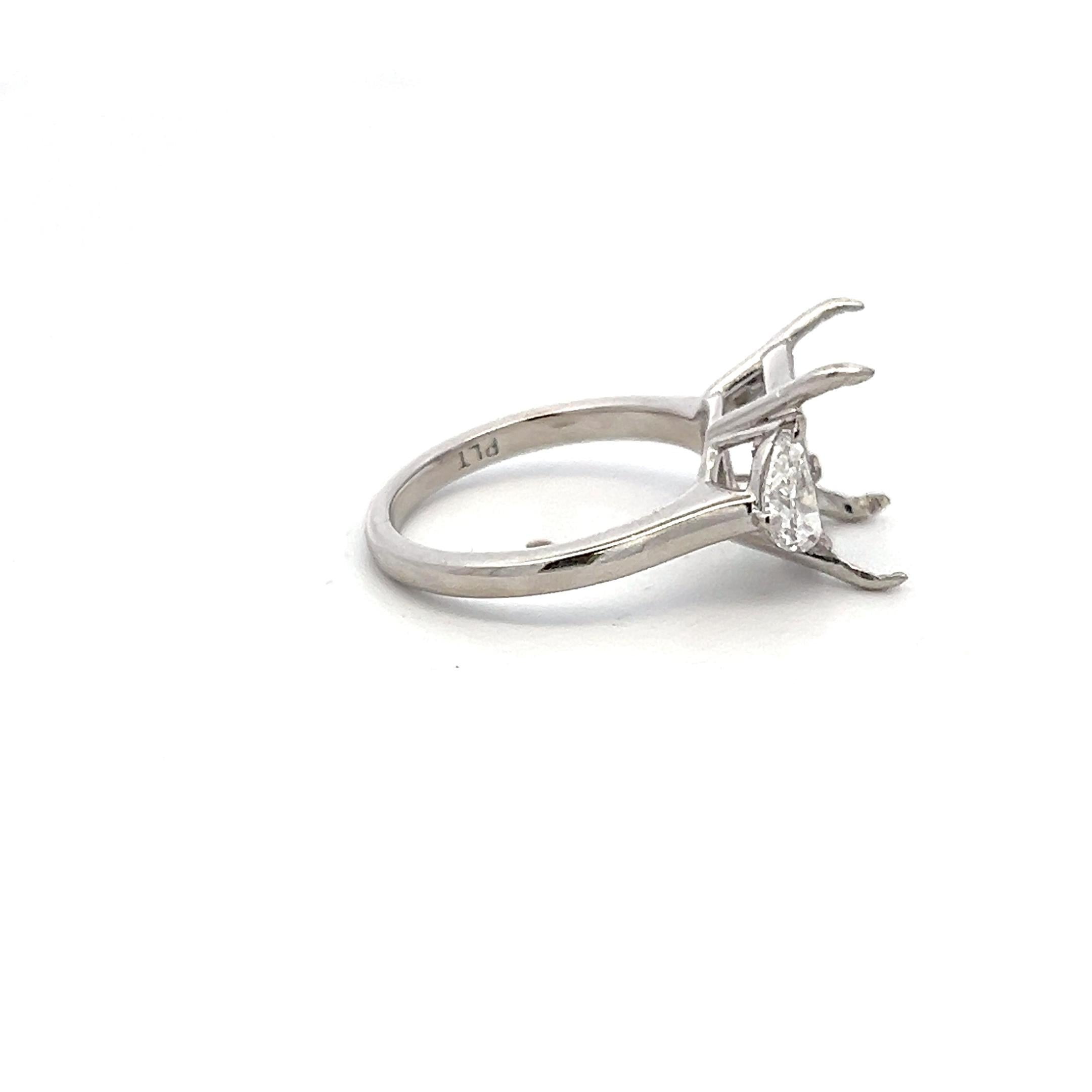 Platinum Semi Mount Ring 0.99ct Half Moon Diamonds Fits 10.8x8.3mm E SI1/VS1 GIA