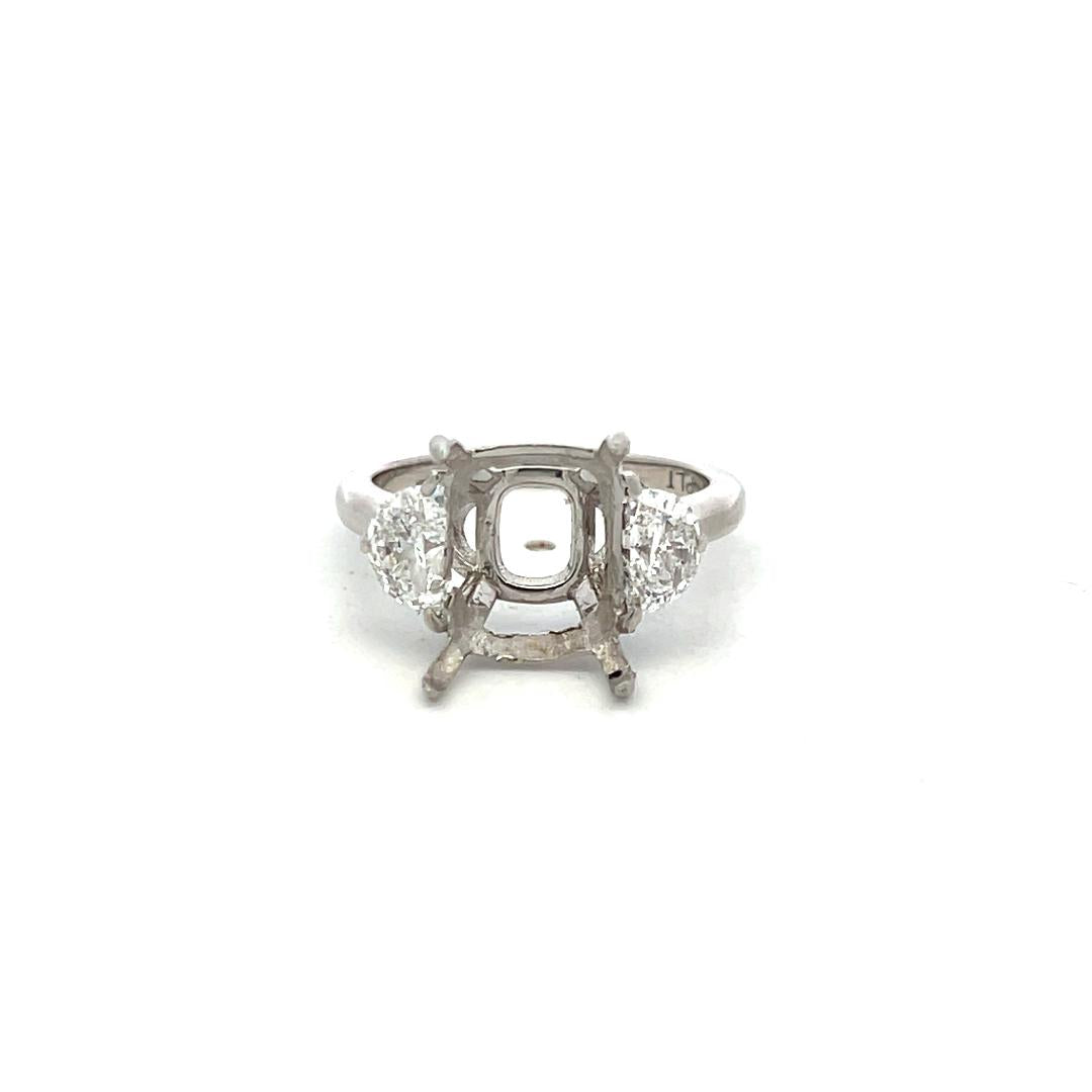 Platinum Semi Mount Ring 0.99ct Half Moon Diamonds Fits 10.8x8.3mm E SI1/VS1 GIA
