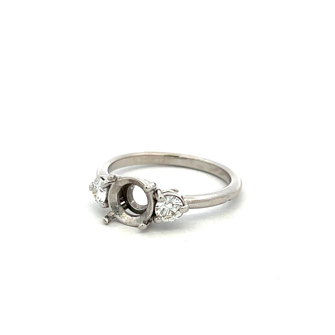 Estate Platinum Semi Mount Ring with 0.36 Carat Round Diamonds Fits 7.8mm 1.50ct