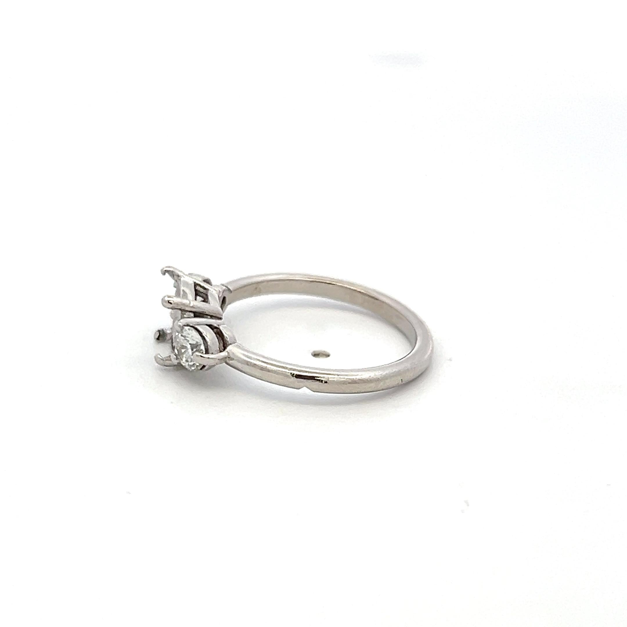 Estate Platinum Semi Mount Ring with 0.36 Carat Round Diamonds Fits 7.8mm 1.50ct
