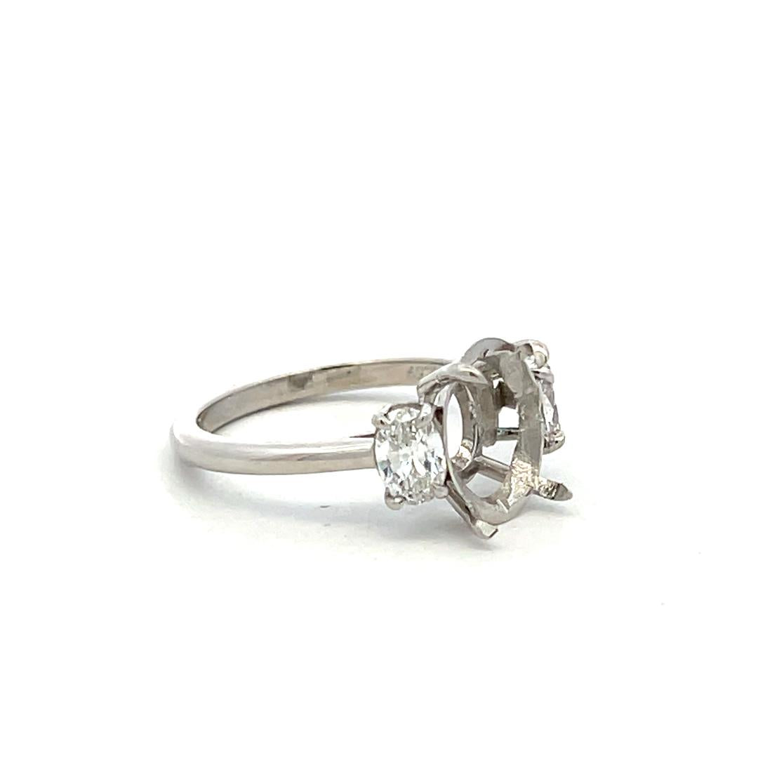 Platinum Semi Mount Ring with 0.6 Carat Oval Diamonds Fits 6.3x8.5 MM 1.5 ct+