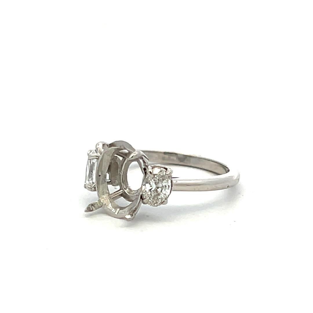 Platinum Semi Mount Ring with 0.6 Carat Oval Diamonds Fits 6.3x8.5 MM 1.5 ct+