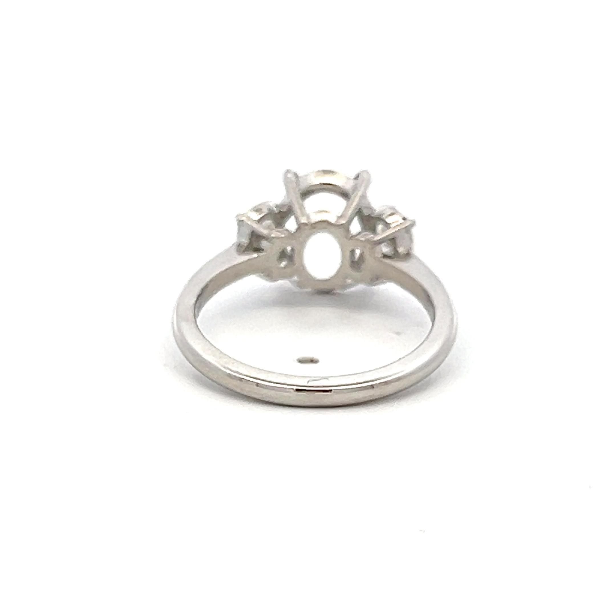 Platinum Semi Mount Ring with 0.6 Carat Oval Diamonds Fits 6.3x8.5 MM 1.5 ct+