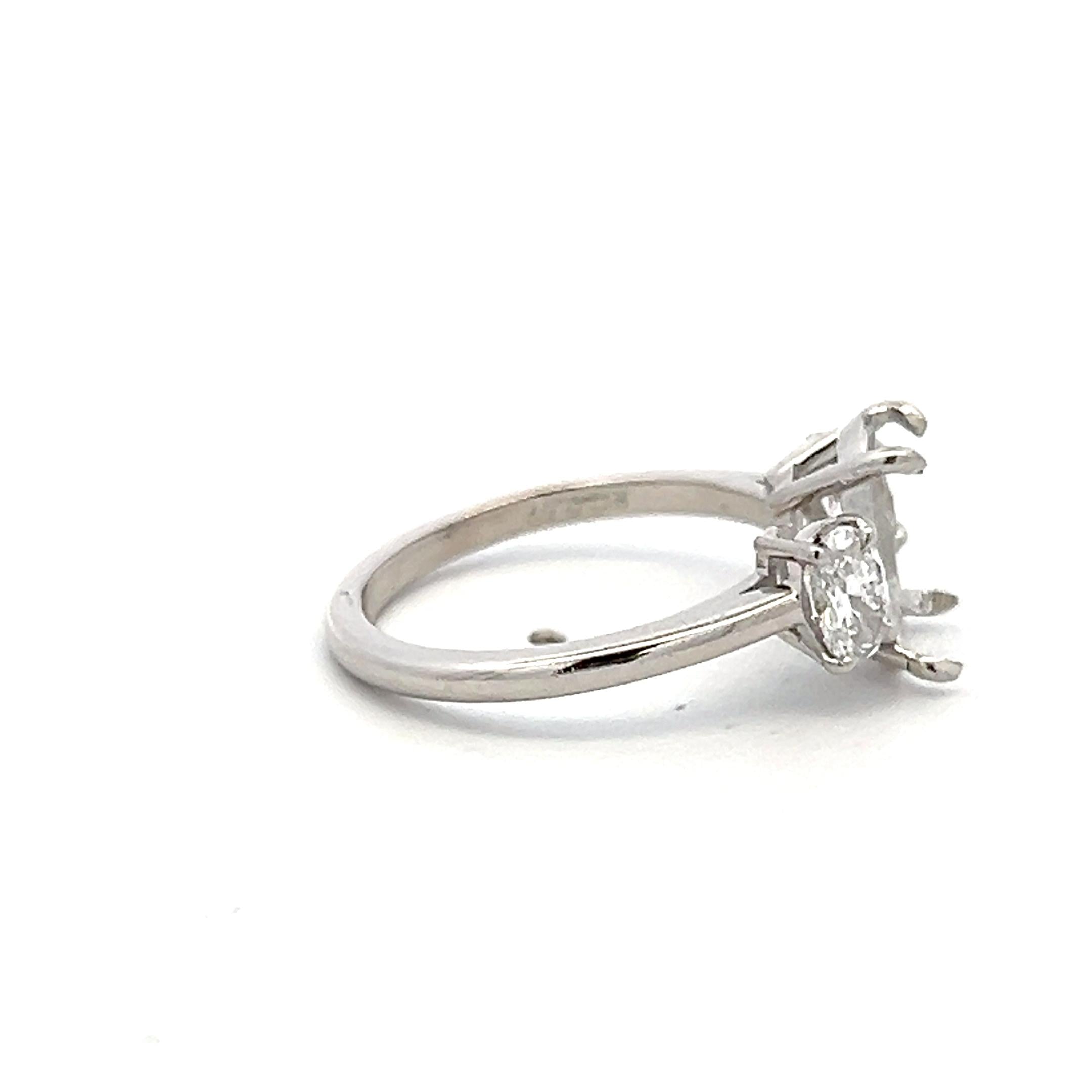 Platinum Semi Mount Ring with 0.6 Carat Oval Diamonds Fits 6.3x8.5 MM 1.5 ct+