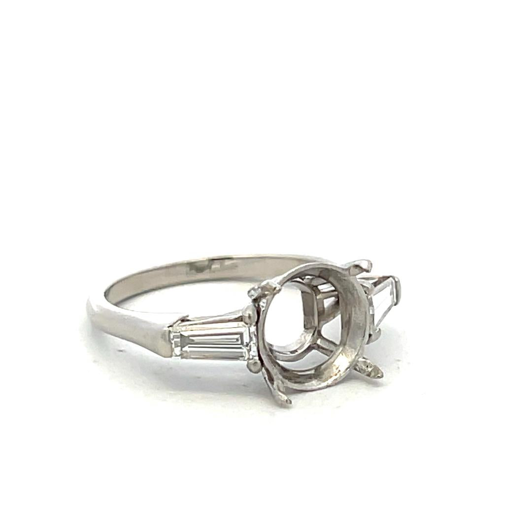 Platinum Semi Mount Ring with 0.6 Carat Oval Diamonds Fits 6.3x8.5 MM 1.5 ct+