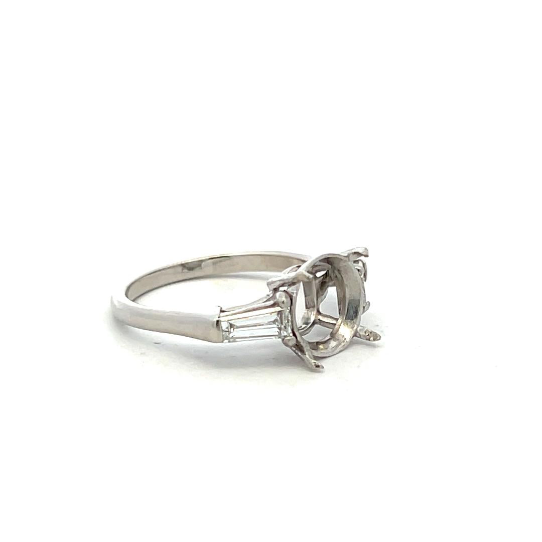 Platinum Semi Mount Ring with 0.6 Carat Oval Diamonds Fits 6.3x8.5 MM 1.5 ct+