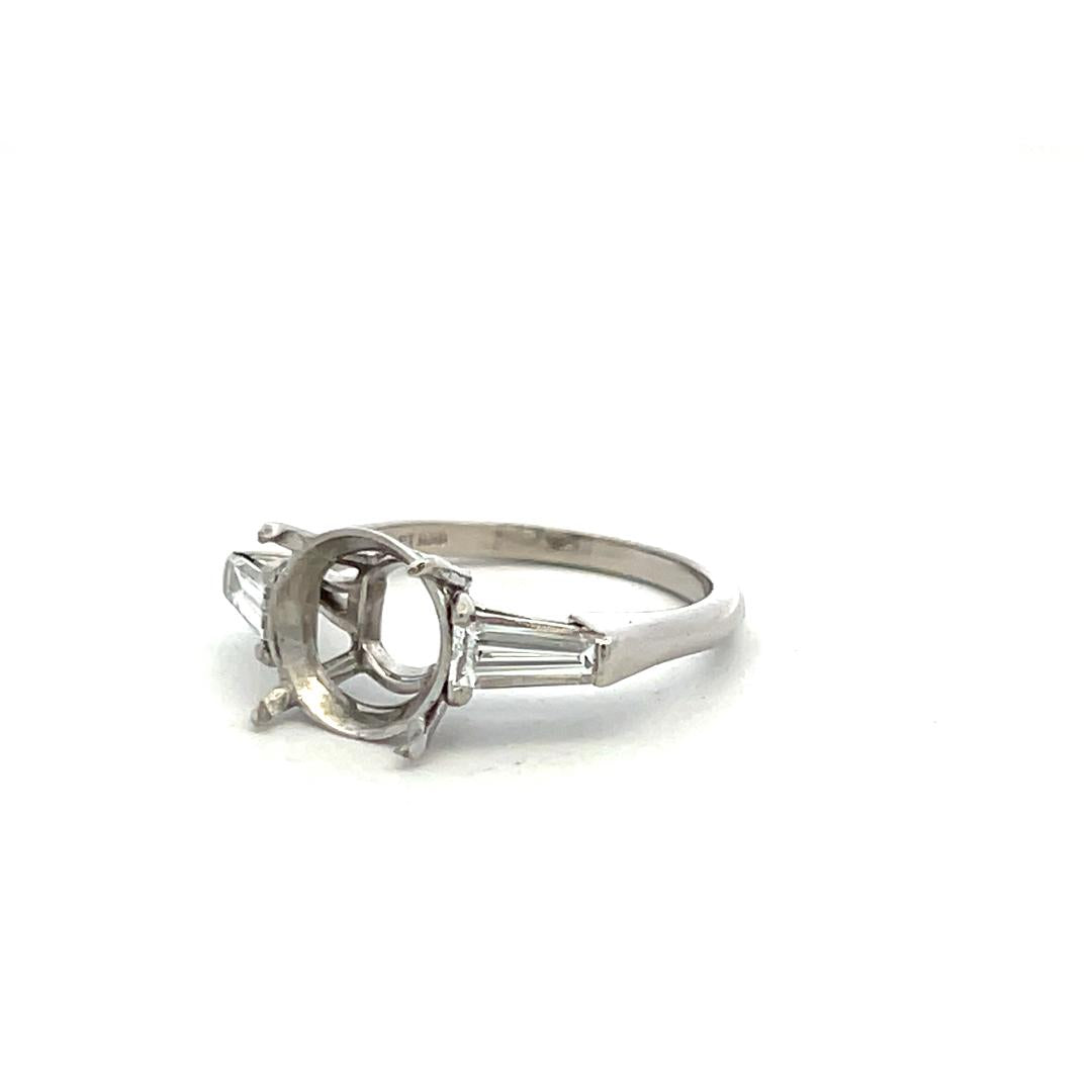 Platinum Semi Mount Ring with 0.6 Carat Oval Diamonds Fits 6.3x8.5 MM 1.5 ct+