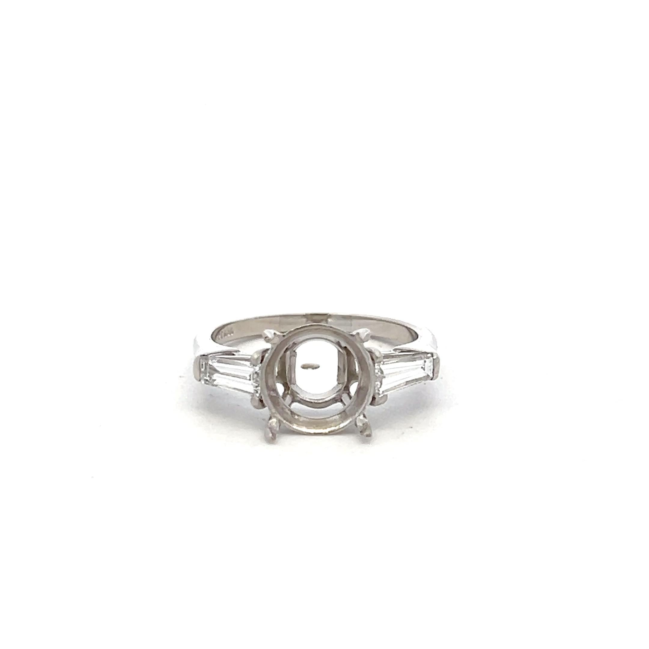 Platinum Semi Mount Ring with 0.6 Carat Oval Diamonds Fits 6.3x8.5 MM 1.5 ct+