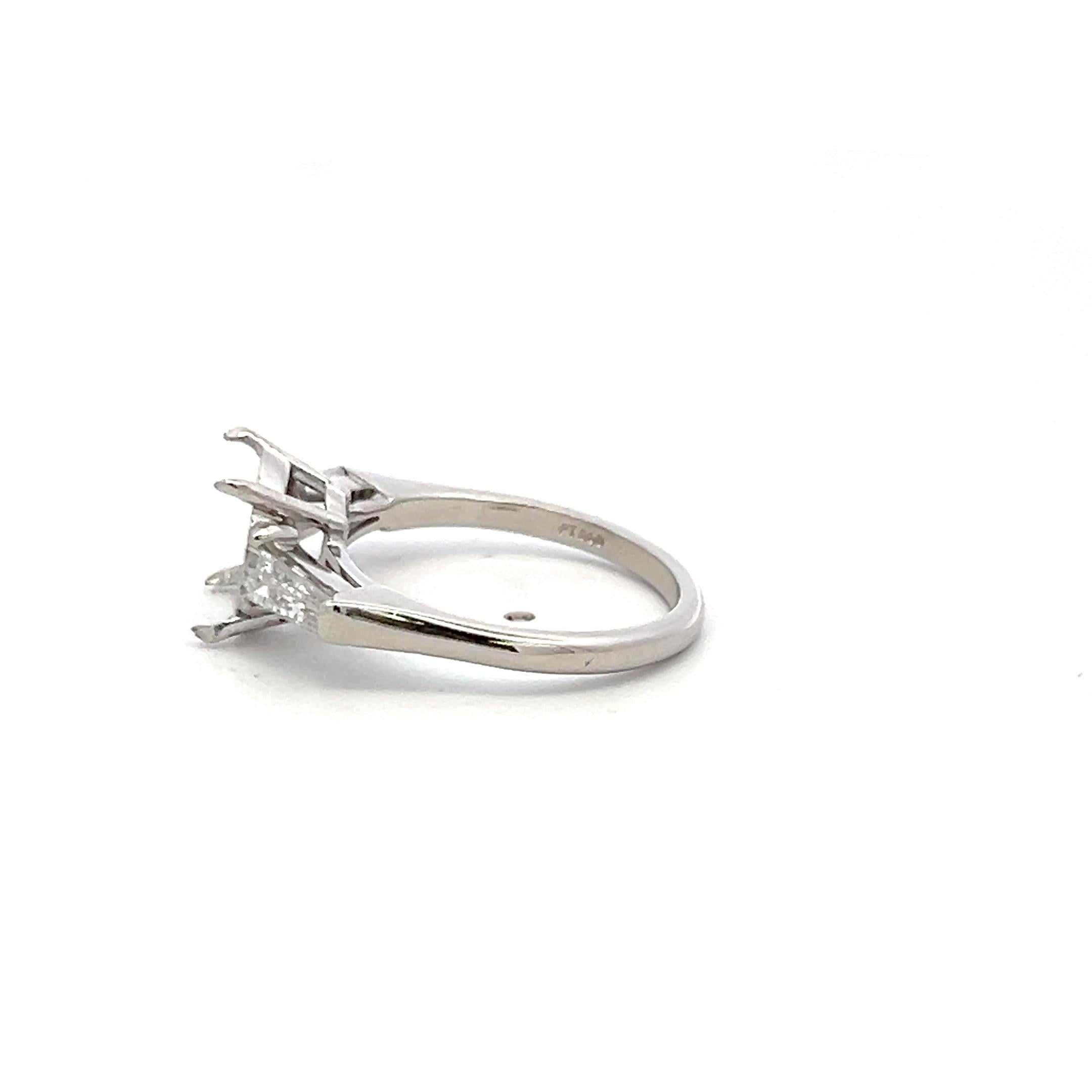 Platinum Semi Mount Ring with 0.6 Carat Oval Diamonds Fits 6.3x8.5 MM 1.5 ct+