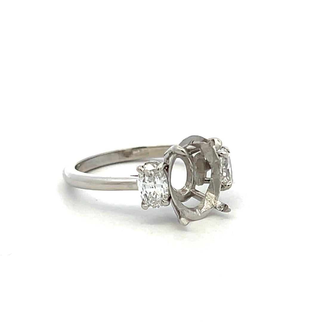 Platinum Semi Mount Ring with 0.6 Carat Oval Diamonds Fits 6.3x8.5 MM 1.5 ct+