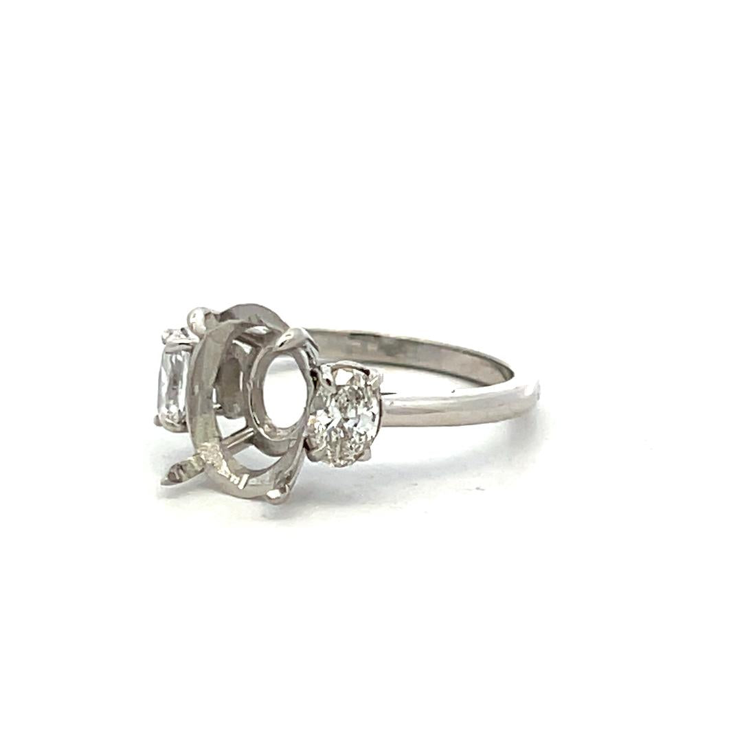 Platinum Semi Mount Ring with 0.6 Carat Oval Diamonds Fits 6.3x8.5 MM 1.5 ct+