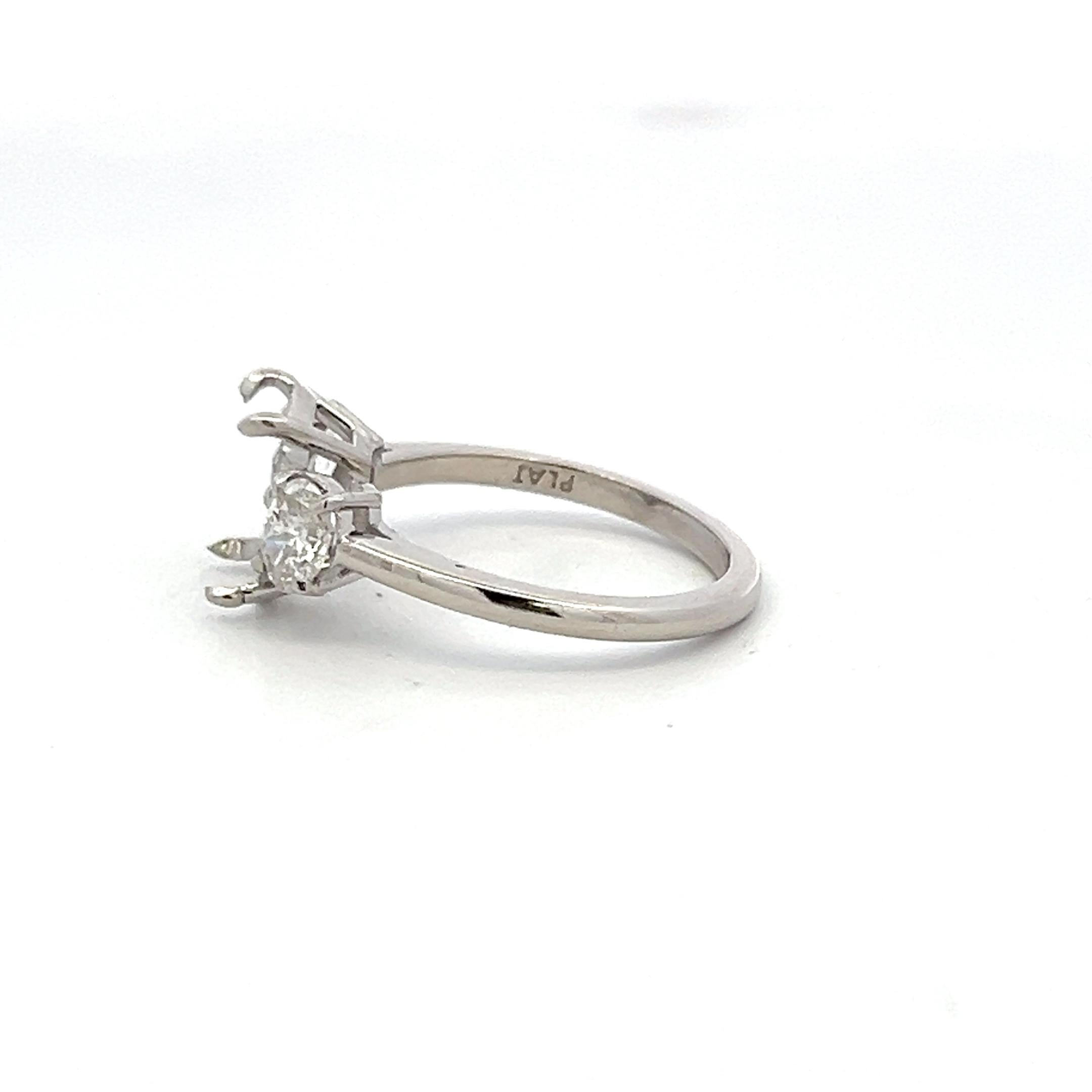Platinum Semi Mount Ring with 0.6 Carat Oval Diamonds Fits 6.3x8.5 MM 1.5 ct+