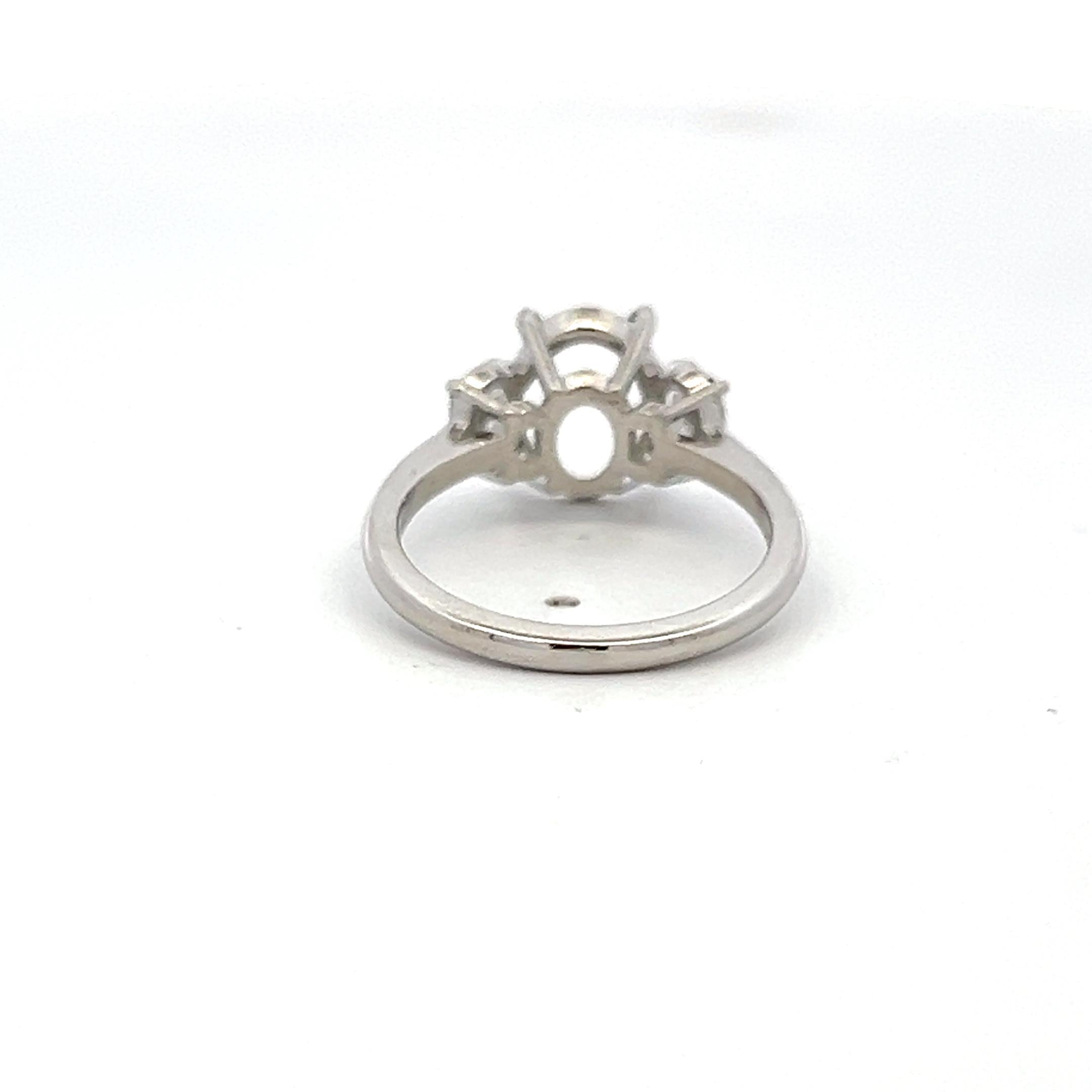 Platinum Semi Mount Ring with 0.6 Carat Oval Diamonds Fits 6.3x8.5 MM 1.5 ct+