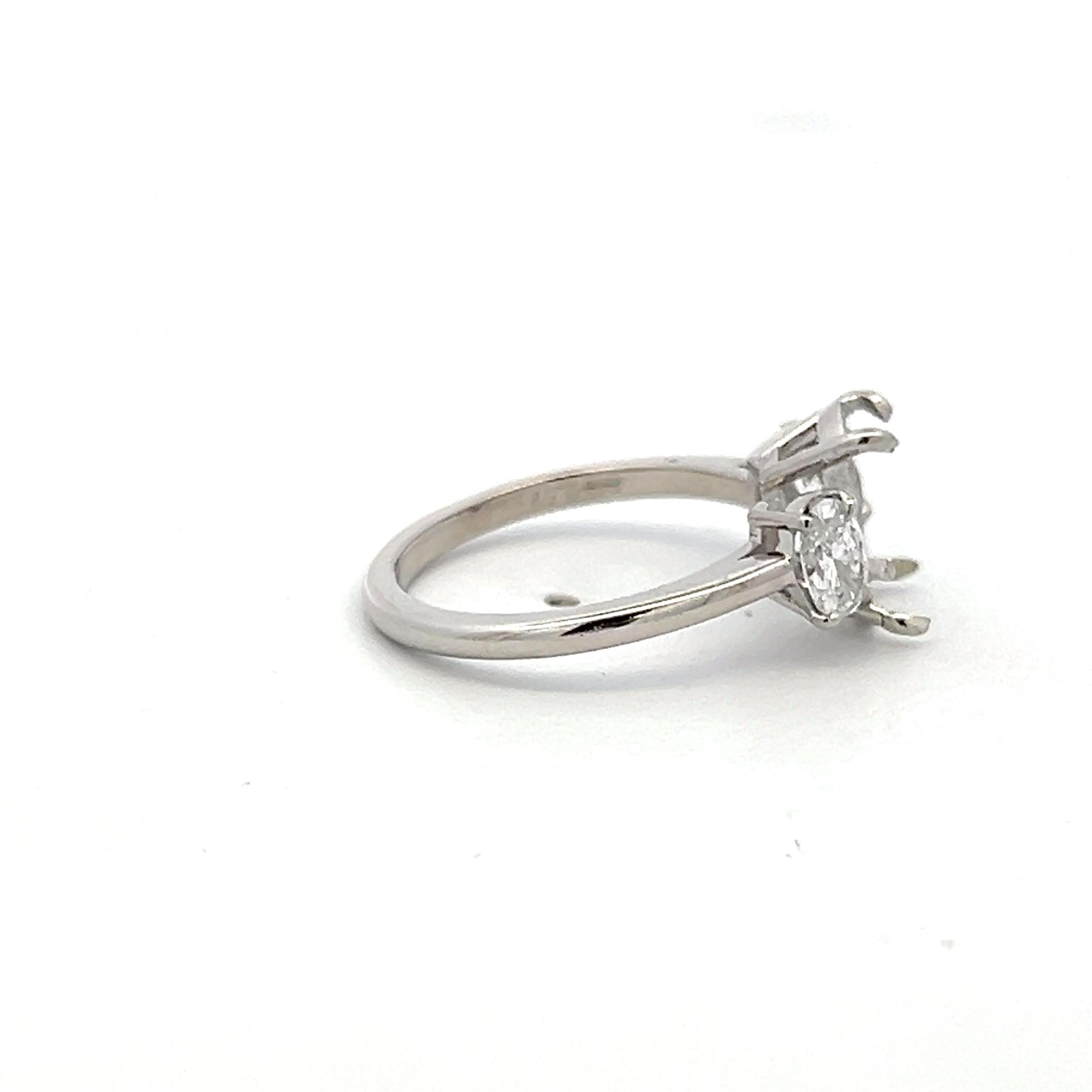 Platinum Semi Mount Ring with 0.6 Carat Oval Diamonds Fits 6.3x8.5 MM 1.5 ct+