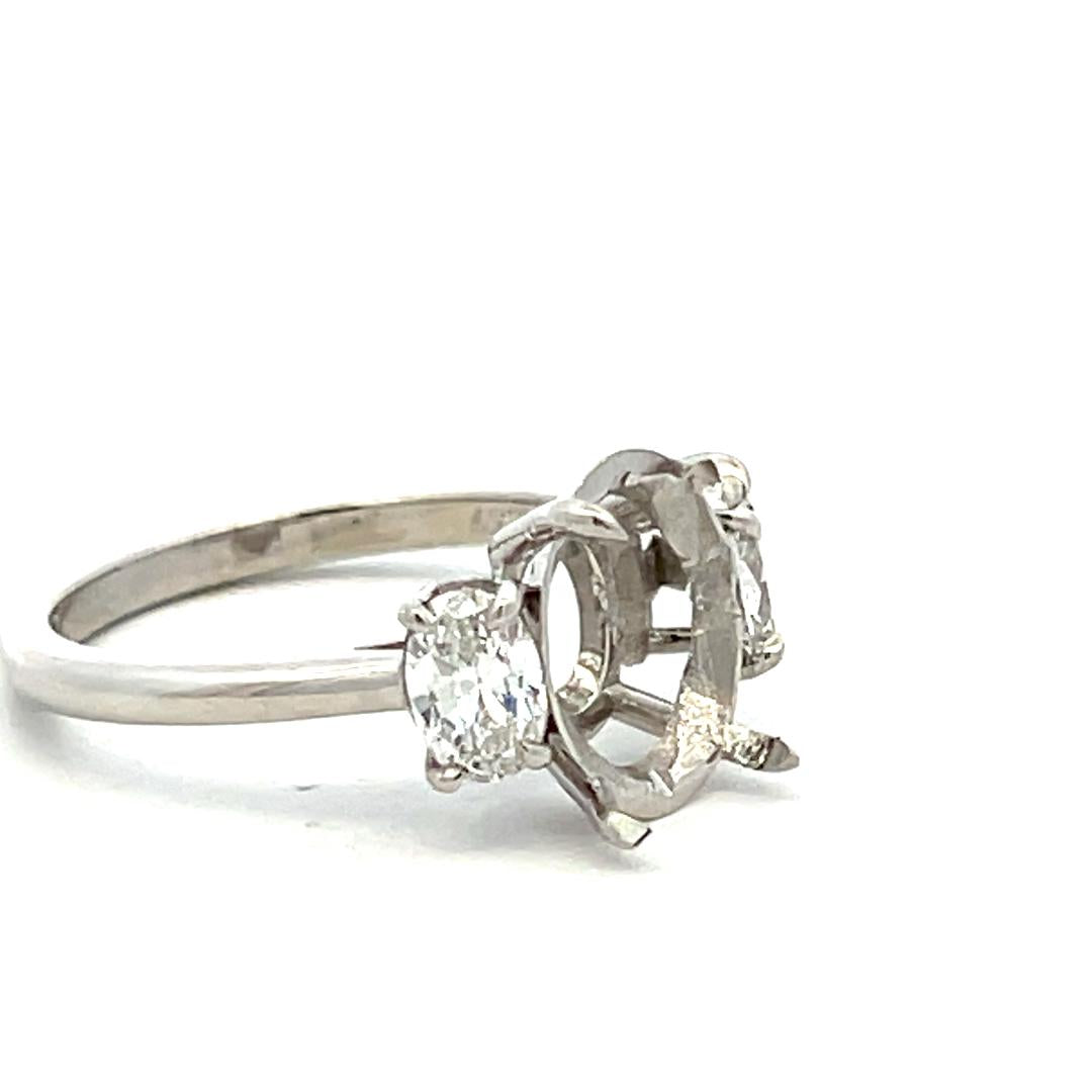 Platinum Semi Mount Ring with 0.6 Carat Oval Diamonds Fits 6.3x8.5 MM 1.5 ct+