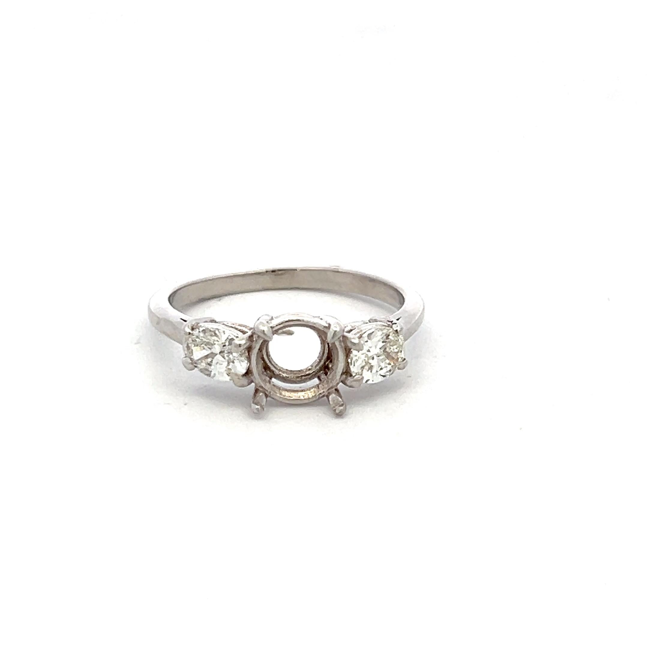 Platinum Semi Mount Ring with 0.72 Carat Oval Diamonds Fits 6.6-7.2 MM 1.00 ct++